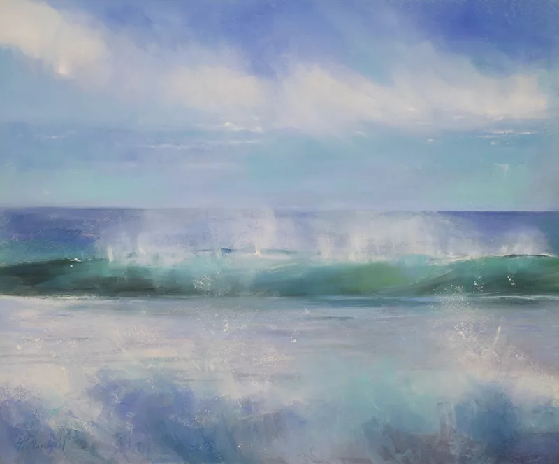 Pastel ocean landscape with peninsula