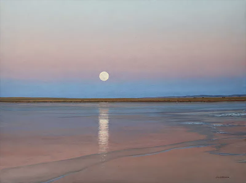 Oil of the moon rising over water by Linda Lillegraven